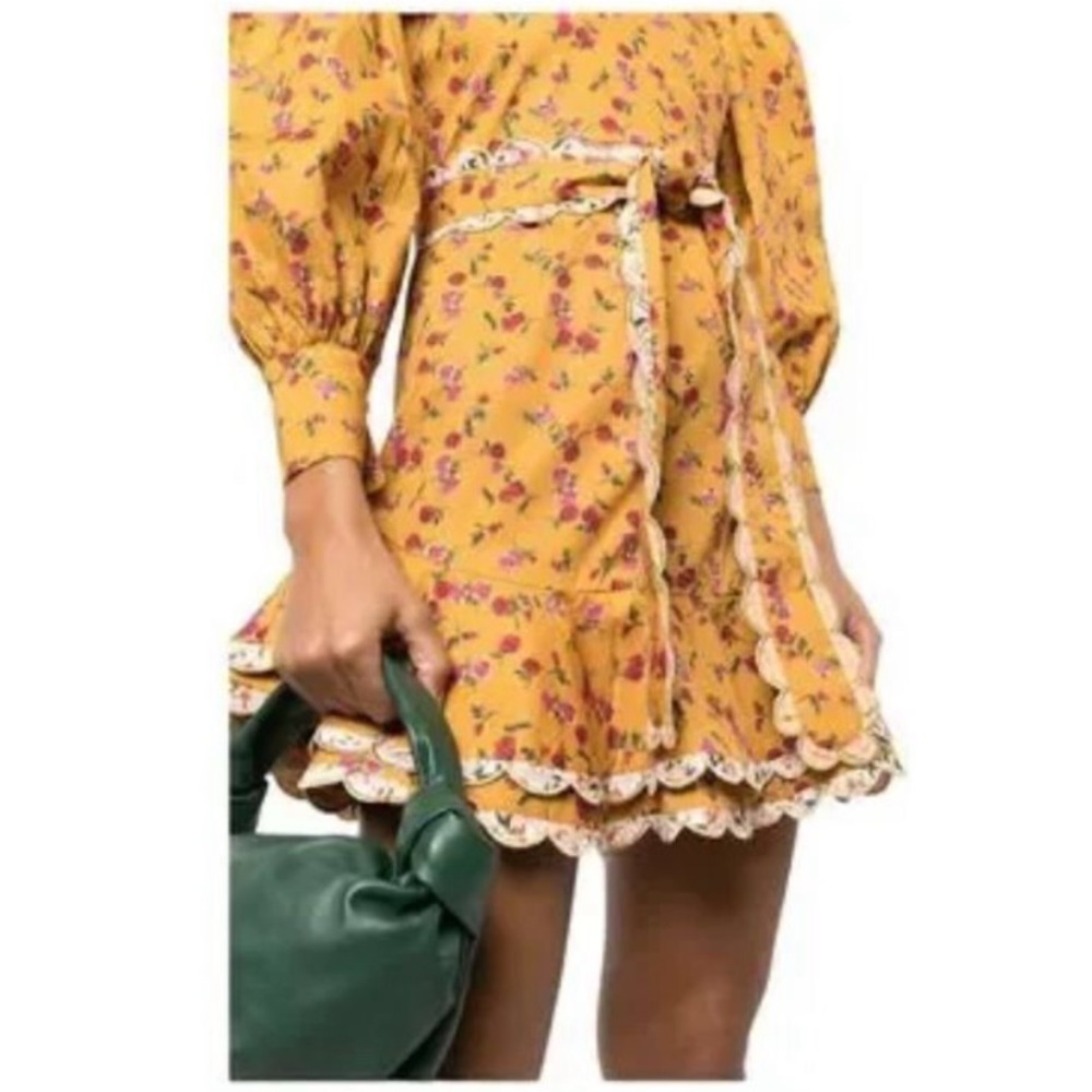CeliaB Alder Puff Sleeve Floral Mini Dress Yellow Women’s Size Large